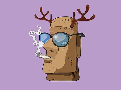 Moai art characterdesign children book illustration cigarette comix easter island fun funny glasses head horns human figures illustration logo meme moai monoment nft stone vector