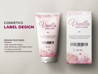 Cosmetics Beauty Product Label and Packaging Box Design.