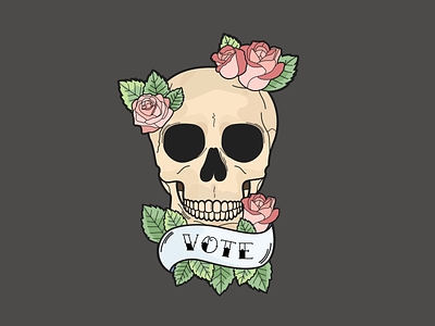 Vote or die illustration roses skull