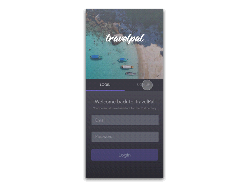 Daily UI 001: Sign Up animation daily ui interaction login sign up travel app visual design