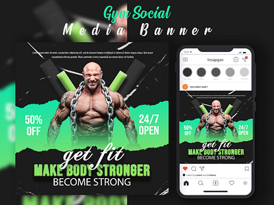Gym Social Media Banner Design, Web Banner