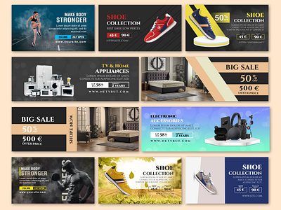 Social media banner, Web banner, Facebook cover banner branding design electronics banner facebook cover fitness banner fodder banner graphic design gym gym banner header banner instagram banner logo design shoe shoe banner social media banner thumbnail web banner wordpress website