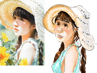 Sunflower girl 🌻 2d 2d illustration art beautiful design digital digital art digital illustration illustration sketch sunshine