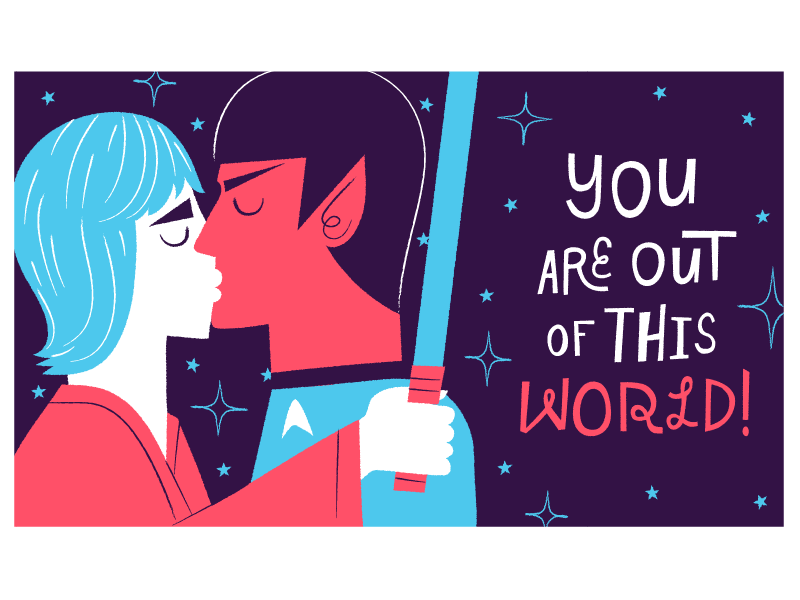 2015 Valentine's Cards! illustration valentines day spock luke skywalker star wars star trek kiss card e card valentine love