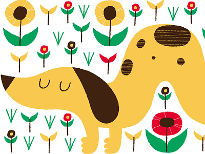 sniff dog floral flowers illustration pattern sniff weiner dog