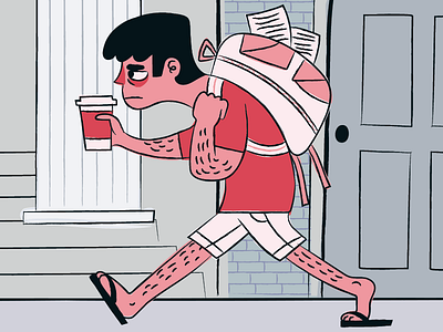 monday class backpack illustration people pink red student tonal