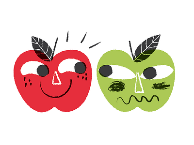 sweet & sour apples characters faces food fruit illustration sour sweet vintage