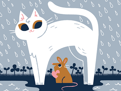 rainy day animals cat characters friends heart illustration mouse rainy