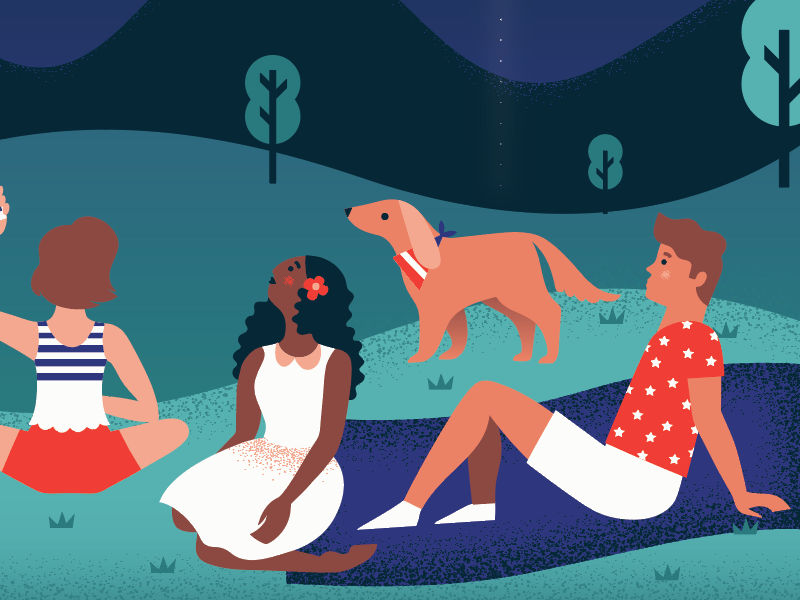 fourth of july fireworks landscape usa july fourth characters people illustration
