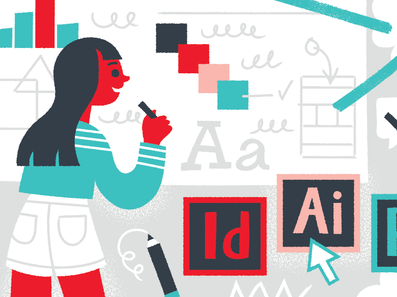 at the drawing board illustria swatch typography graphic character creative palette adobe office drafting designer illustration