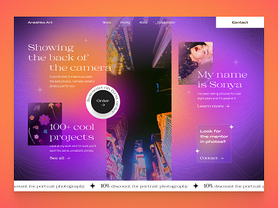 Photographer's portfolio site colorful front page landing photo photographer portfolio shop site store typography web works