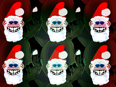 SantaMonkee christmas digital painting humorous illustration monkey santa hat tesselation