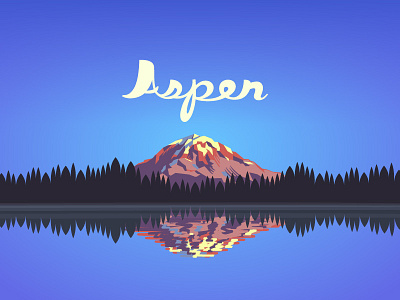 Aspen illustration lake mountain script typography