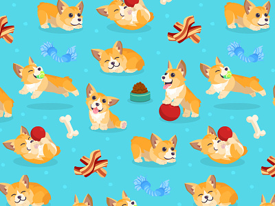 Corgi Pattern bacon corgi dogs fun illustration pattern play vector