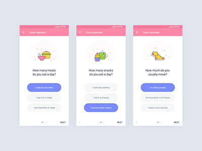 Diet App android app design diet diet app icon icon design personal question quiz test ui ux design