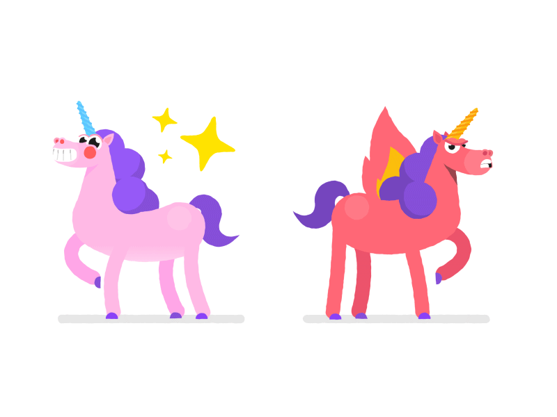Happy & Angry Unicorn animals animation cute design emotions funny illustration masse moncho motion sticker unicorn