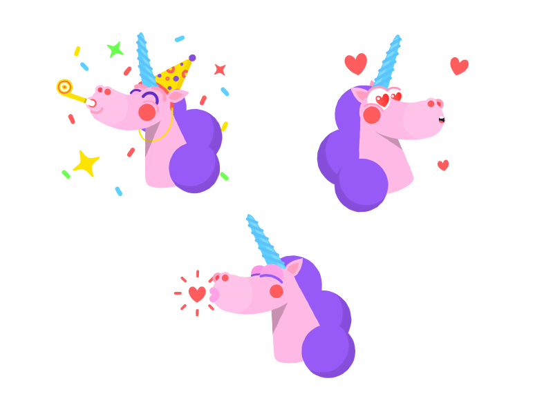 Unicorn Stickers animals animation cute design emotions funny illustration masse moncho motion sticker unicorn