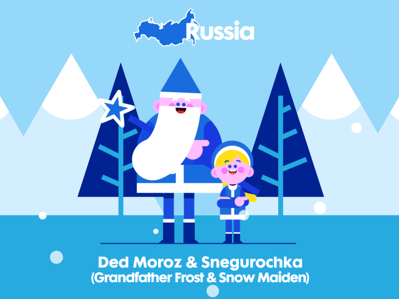 Grandfather Frost & Snow Maiden animation characters christmas cute ded moroz design illustration kids motion snegurochka