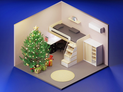 Christmas Room 3d 3d for web 3d marketing blender branding illustration render tutorial xmas