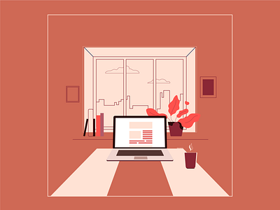 StayHome | S1:E8 city clean coffee flat illustration landscape lines minimal morning room stayhome