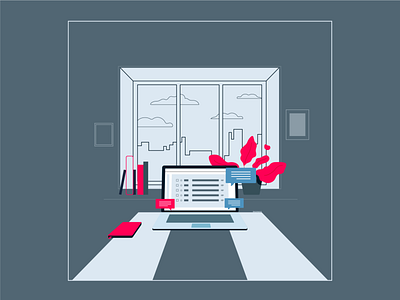 StayHome | S1:E9 city clean flat illustration landscape lines mail minimal rain rainy room stayhome workflow