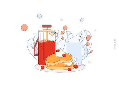 LayHome | S2:E2 clean coffee coffee cup flat frenchpress illustration lines minimal pancake
