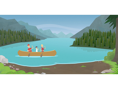 Canoeing 50s cartoon design flat flat design flat illustration graphic design illustration landscape landscape design mobile