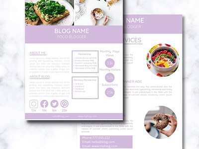 Food Blogger Canva Media Kit Template for Influencers.
