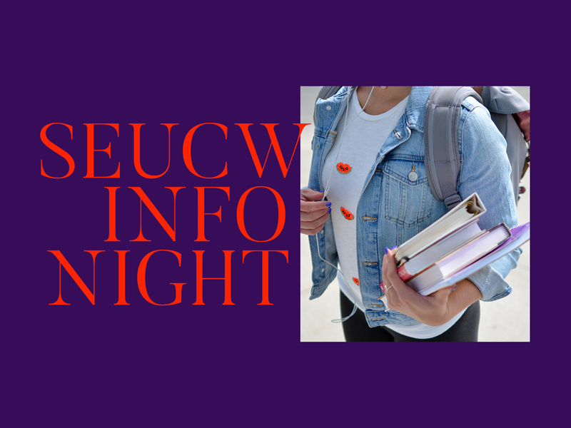 SEUCW Info Night Proposal crosswalk christian church serifs minimal red purple event school college serif