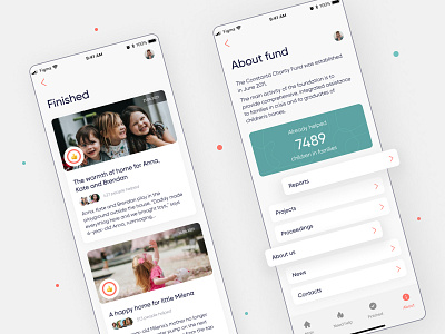 Charity App for a fund "Help together". Informational pages app app design application bright design charity charity app charity fund design flat design foundation fund information minimal ui ux