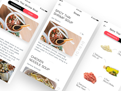 Recipe app design concept cook food ingredients iphone minimal recipe ui