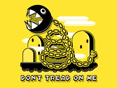 DON'T TREAD ON CHOMP! 8bit chomp halftone illustration mario text texture