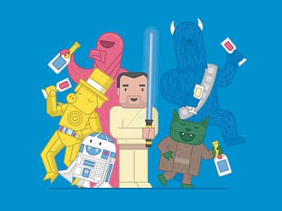 Starwars New Years Eve Party characters digital graphic illustration star wars