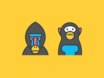 Baboon Bonobo animals icons illustration