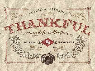 Thankful Complete autumn font handmade rustic sans script serif slab texture thanksgiving vintage
