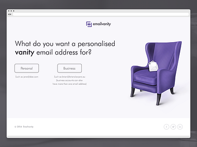 Emailvanity Web chair email illustration landing page purple service simple single page throne white