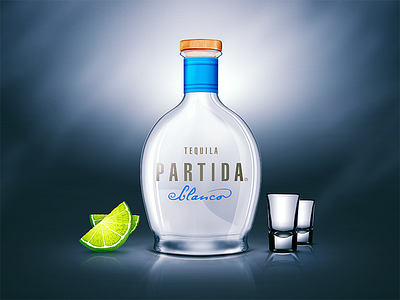 Tequila Partida alcohol bottle drink glass illustration lime shots tequila