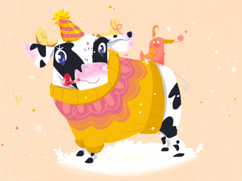 Happy Moo Year 2d animation cow gif illustration loop
