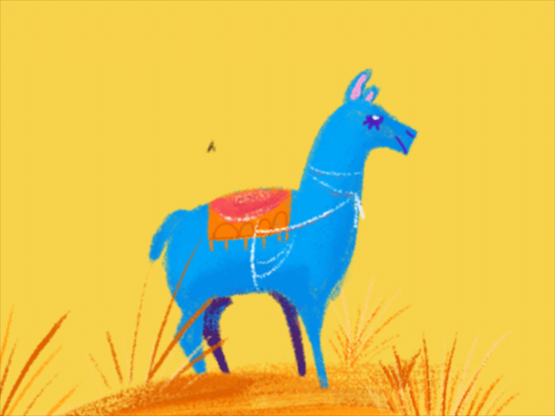 Llama Lunch 2d animation blue llama eat fly loop photoshop yum yums