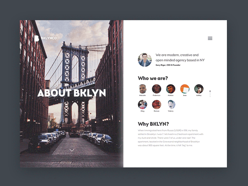 BKLYN agency animation brooklyn interaction landing loader menu navigation slides ui ux