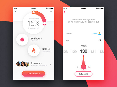 GoCarrot – Health Motivation Mobile App 2.0 app ios iphone motivation orange profile sign up ui weight