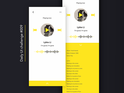 UI Daily Challenge 009 009 daily dailyui dailyuichallenge mobile music music app music player