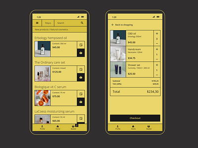 Yellow Shop basket colour design ecommerce flat lines minimalism minimalistic mobile shop simple ui yellow