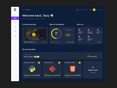 LEARNING DASHBOARD - CODING COURSE coding course dashboard design information inspiration layout minimalistic numbers school ui ux