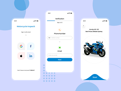 Motorcycle Inspect App app design finance app icon illustration light logo phone ui ux