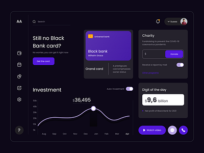 Black Bank - Dashboard Design branding dark mode design icon illustration landing page logo ui ux vector web