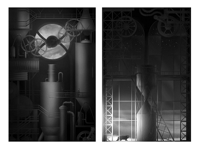 Factory / Black and White illustrations black white dark theme design gredient illustration minimal