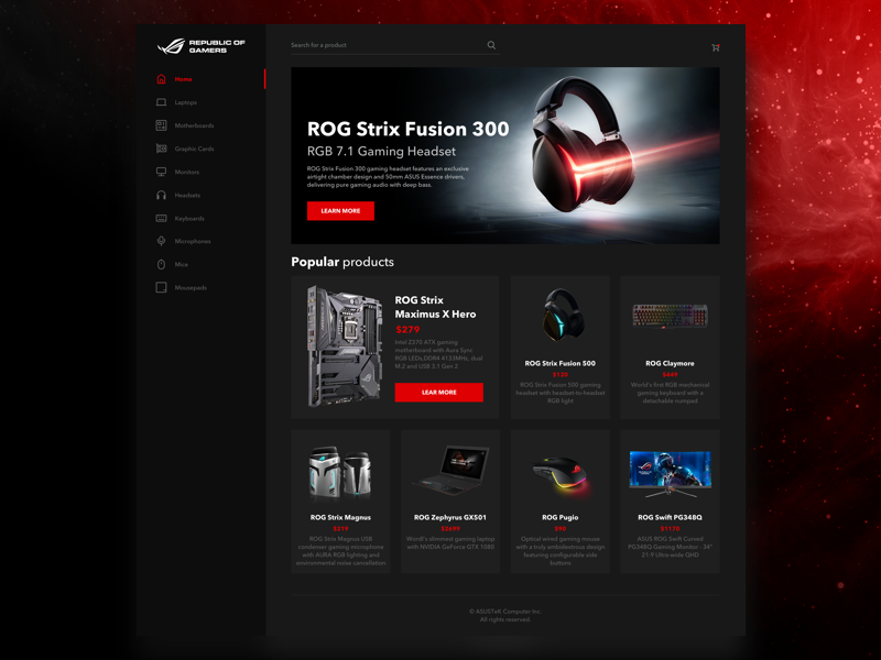 ASUS ROG Store concept bootstrap gaming it grid shop ui store concept gamers asus