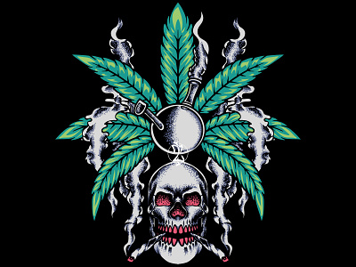 Marijuana skull 420 art artwork branding cannabis design draw drawing graphic design illustration logo skull t shirt tatto vintage