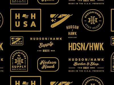 Hudson/Hawk barber hat patch typography